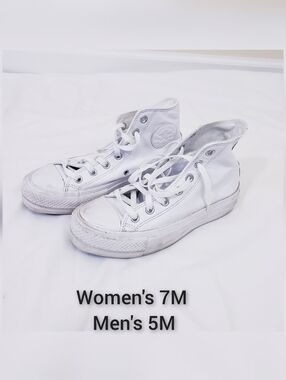 Converse All Star Chuck Taylor White Leather Sneakers High Top Women's 7 Men's 5